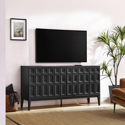 Modway Samos 62 Inch Retro Modern Sideboard with Storage in Black - Geometric Door Design Buffet Cabinet for Dining Room, Hallway, Living Room - Media Console Stand for Wall-Mounted TVs