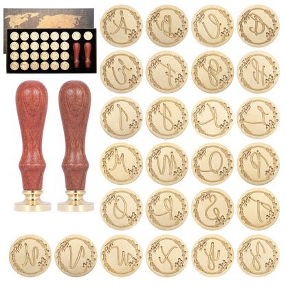 Yoption 26 Letters A-Z Initial Alphabet Wax Seal Stamp Kit, Vintage Handwritten Letter Sealing Wax Stamp with 2pcs Wooden Handles (A-Z)