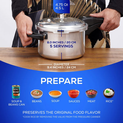 Universal (4.75 Quart / 4.5 Liter) Anti-Rust Ultra Pressure Cooker, Aluminum Pressure Cooker for 5 Servings, Even Heat Distribution, Diameter 9.4 inches, Height 8 inches