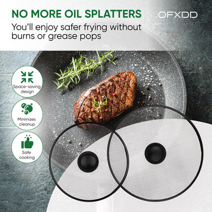 Stainless Steel Lid Splatter Screen - Set of 2: 8,2" & 10" - Frying Pan Oil Splash Guard