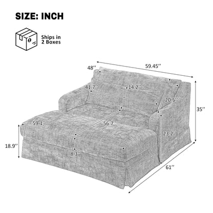Merax Modern Indoor Chaise Lounge with Pillows, Oversized Chenille Upholstered Sleeper Sofa Bed with Armrests for Living Room, Apartment, Grey