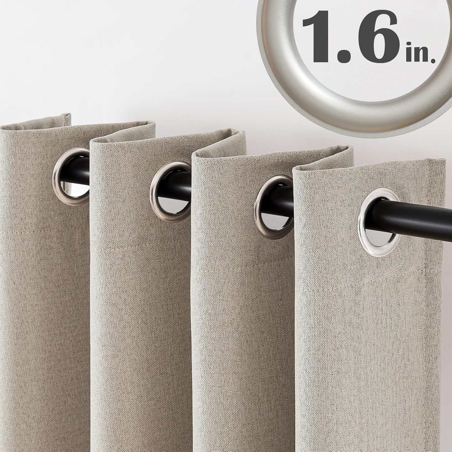 jinchan Blackout Linen Textured Curtain, 84 Inches Long, Thermal Insulated Grommet Top Window Drape for Bedroom