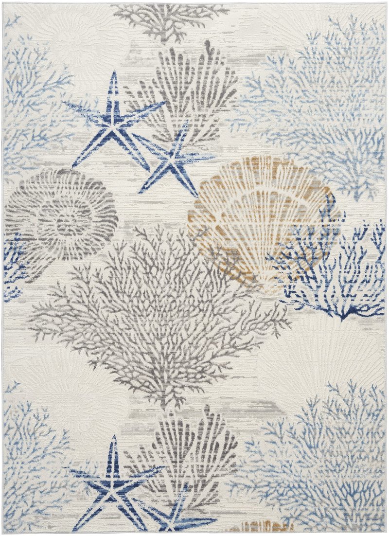 Nourison Home Pompeii Ivory Grey Blue 4' x 6' Area Rug - Easy Clean, Non Shedding, Bed Room, Living Room, Dining Room, Kitchen (4' x 6')