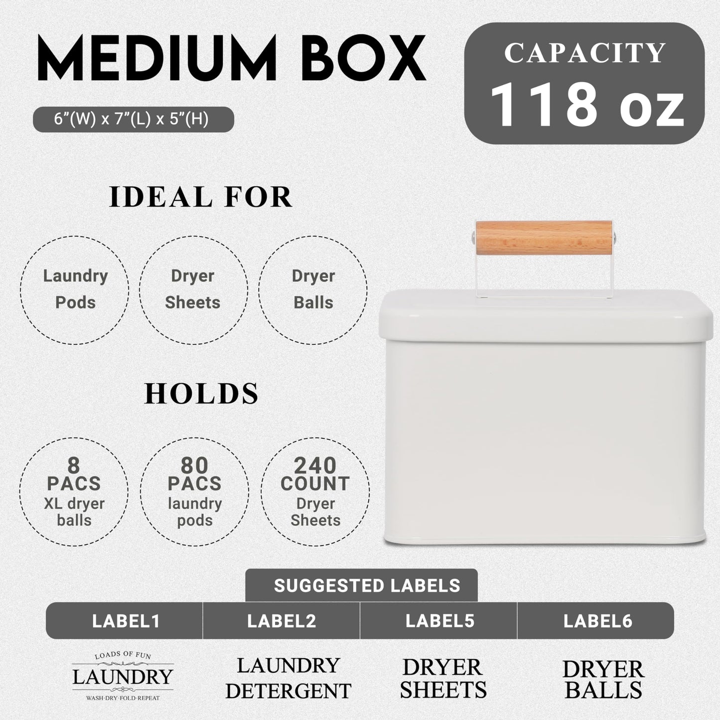 ZOES HOMEWARE 3-Set Laundry Room Organization and Storage | Modern Farmhouse Laundry Room Decor | Laundry Container for Organizing Laundry Pods, Laundry Powder, Dryer Sheets, Dryer Balls, Cream White