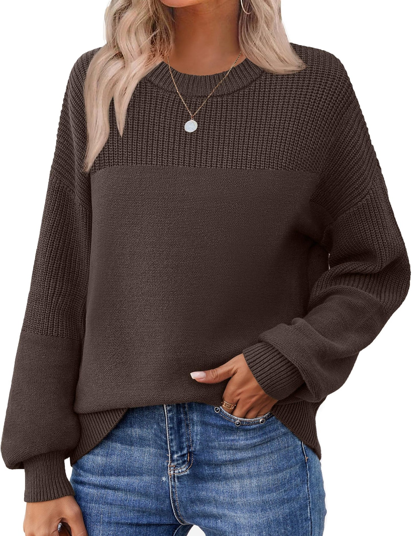 Zeagoo Women's 2025 Fall Chunky Knit Sweater Oversized Crewneck Long Sleeve Winter Cotton Pullover Sweaters Jumper Tops