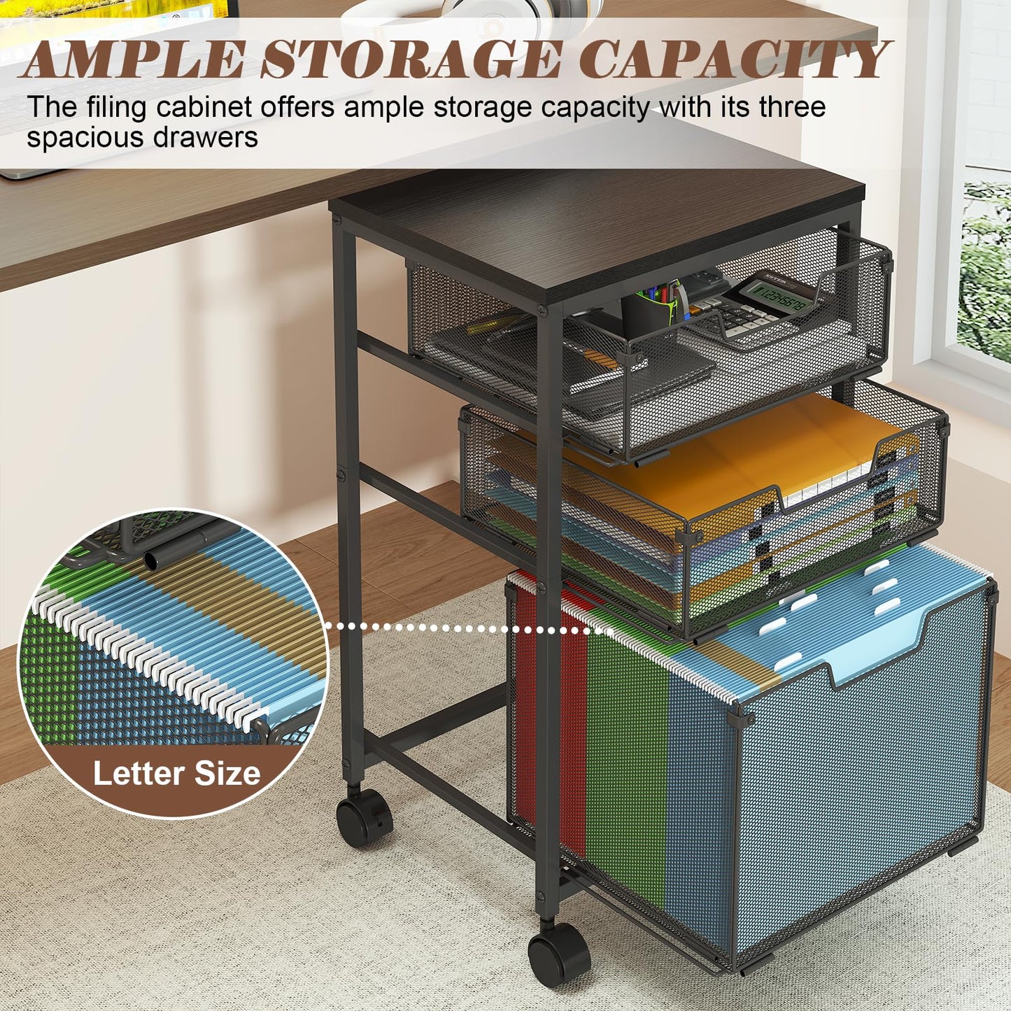 Sbanmao Rolling Storage Cart with 1L+2S Drawers, Mobile File Cabinet, Hanging File Folder Organizer, Printer Stand Utility Cart Filing Cabinet, Craft Art Organizer Cart for Classroom, Office, Home