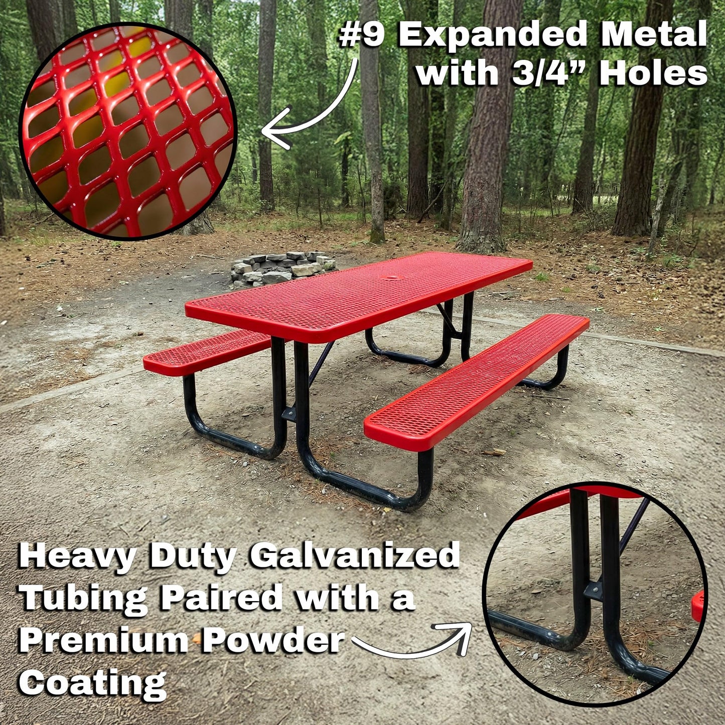 6' Rectangular Heavy-Duty Expanded Metal Dark Blue Picnic Table