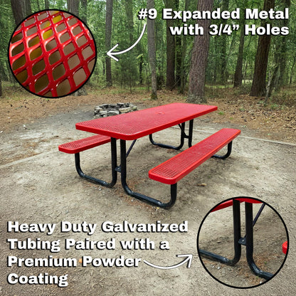 6' Rectangular Heavy-Duty Expanded Metal Brown Picnic Table