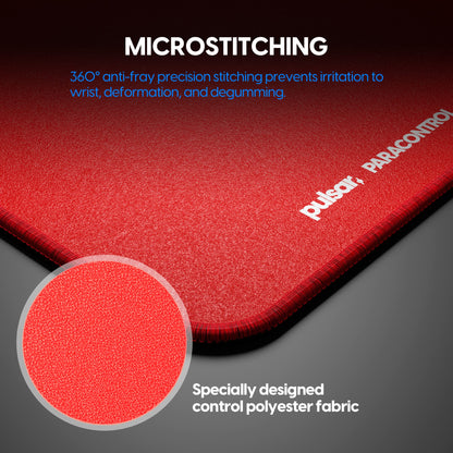 Pulsar - Paracontrol L Esports Level Premium Gaming Mouse Pad V2 - Medium to High Speed Pad Stitched Edge Durable Hybrid Top Surface 13 x 16.5 (L, Red)
