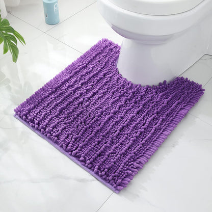FLOLEOPA Luxury Toilet Rug - U-Shaped Shaggy Contour Mat for Bathroom, Super Absorbent Non-Slip, 24 x 20 Inches