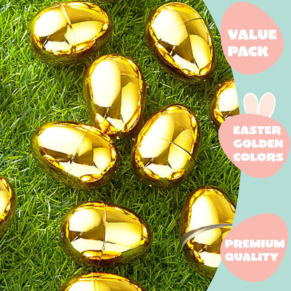 36Pcs 2.3" JOYIN Gold Easter Eggs, Metallic Plastic Empty Eggs Fillable for Easter Hunt Supplies, Basket Stuffers, Toys