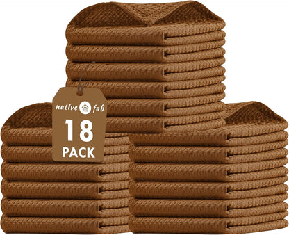 18 Pack 12x12 inch, 100% Native Fab Waffle Dish Cloths - Cotton, Absorbent, Quick Drying, Washable & Reusable Towels