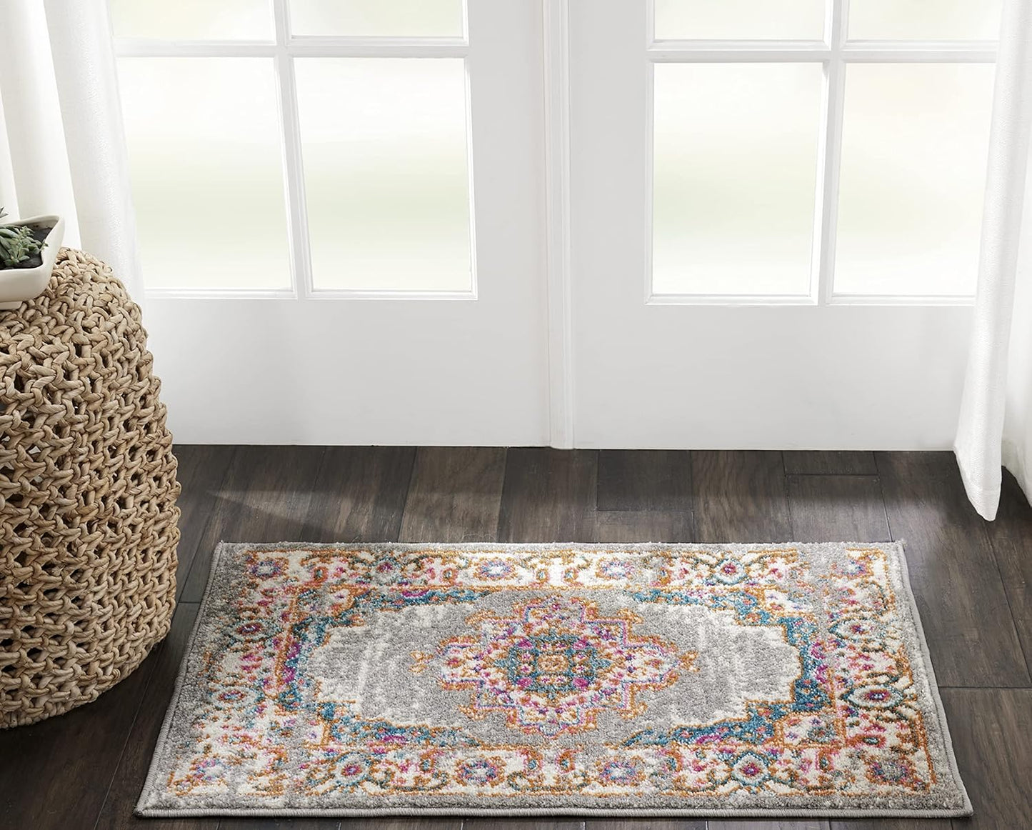 Nourison Passion Grey Area Rug, 22" x 34", Boho Traditional, Easy-Cleaning, Non-Shedding, Bedroom Living Room