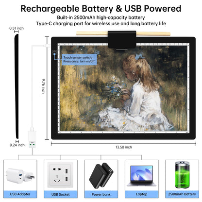 Mlife A4 Light Pad Rechargeable Light Board for Diamond Painting with 3 Colors Temperature,Built in Battery Light Box,Stepless Brightness,Rechargeable Ultimate Light Tracing Board for Sketching