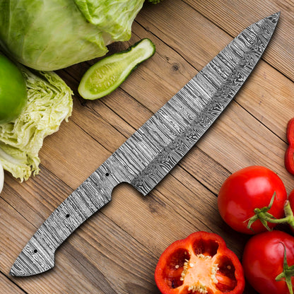 AMJ Crafts AMJ Damascus Steel Chef Blade, Premium Sharp Kitchen Knife Blank, Sharp, EDC, Ready to USE, DIY, Knife making