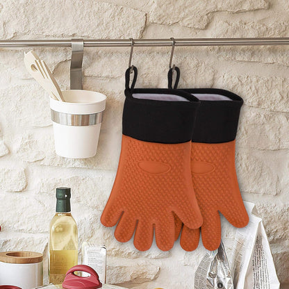 uxcell Silicone Oven Mitts, Heat Resistant Gloves, Kitchen Hand Protection, Non-Slip Grip, 1 Pair, Orange