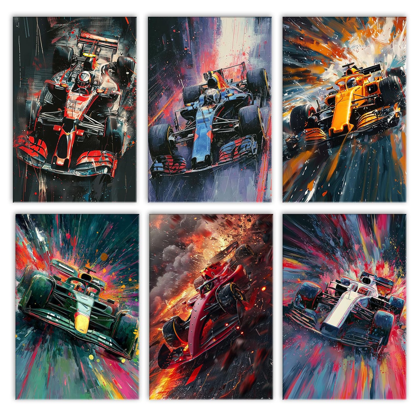 Aihonmin Racing Cars Cross 6 Pack Paint by Numbers for Adults Beginner Graffiti Racing Oil Painting Kits on Canvas with Brushes Acrylic Painting DIY Paintwork Home Decor Gifts 8x11.8 Inch (Frameless)
