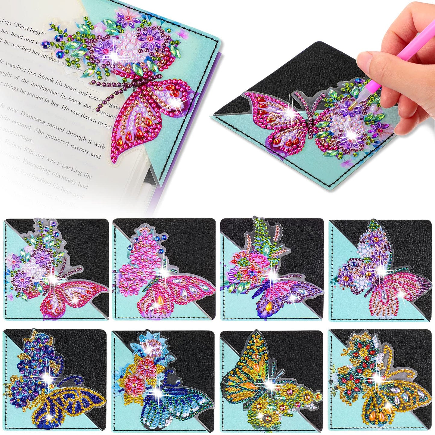 Ireer 8 Pcs Diamond Art Bookmark Kit Butterfly Diamond Painting Bookmark DIY Corner Book Marks for Kid Adult Book Lover Graduation Birthday Wedding Crafts Supplies, 8 Styles