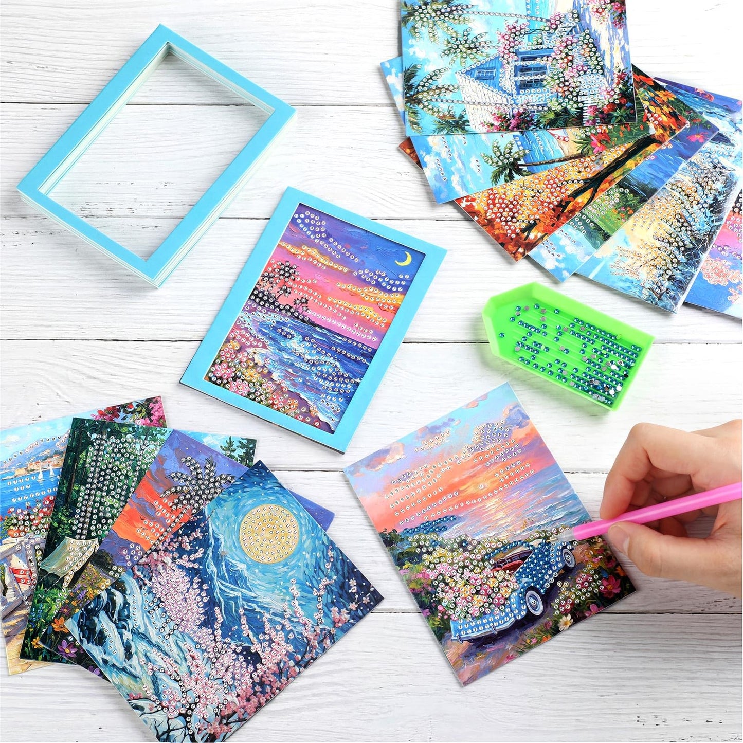 Saillong 24 Pcs Small Diamond Painting Kits Set Mini Diamond Art Set for Beginners, Full Paint Art 1-Hour Painting for Home Decor Desktop, 5.12x3.94 Inches(Landscape)
