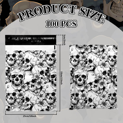 JarThenaAMCS 100Pcs Halloween Skull Poly Mailers 10 x 13 Inch Packaging Bags Self Seal Mailing Envelope Bags for Small Business Clothing Gift
