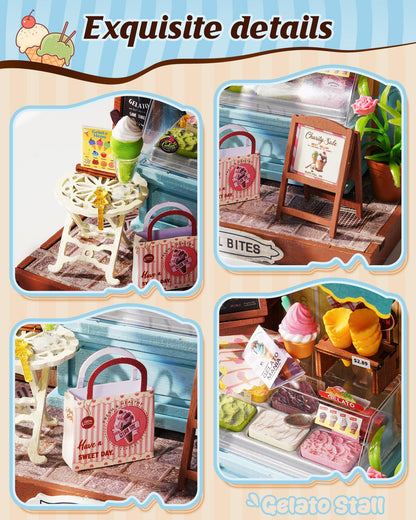 Rolife DIY Miniature Kit Mini Building Dollhouse Gelato Stall, Miniverse Lifestyle Mini Bookshelf Decoration, DIY Hobbies for Craftsman (Gelato Stall)