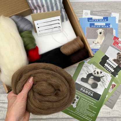 Bergin & Bath Needle Felting Bumper Kit - Three Bears. A Premium Starter kit. Make a Polar Bear, a Panda and a Teddy Bear. Planet-Friendly Wool.