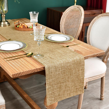 13x60 Inch Farmhouse Rustic Faux Linen Table Runner Neutral Coffee Table Runners Double Layer Reversible Rectangle