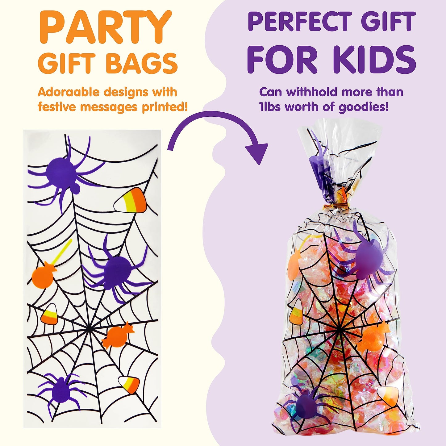 JOYIN 150 PCS Halloween Cellophane Candy Bags, Clear Treat Bags with Twist Ties, Halloween Trick or Treating Goodie Bag, Non Candy Cookie Bag Bulk for Kids Classroom Party Favors Supplies in 6 Design