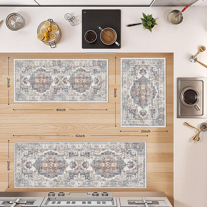 Skiennix Washable Kitchen Rug Set - Non-Slip, Soft & Stain Resistant Mats for Entryway | 3-Piece (2x3, 2x4, 2x5) in Brick