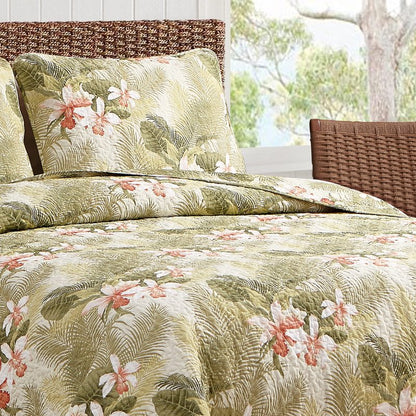 Tommy Bahama - King Quilt Set, Reversible Floral Bedding with Matching Shams, Bedding Set Seasons (Tropical Orchid Green, King)