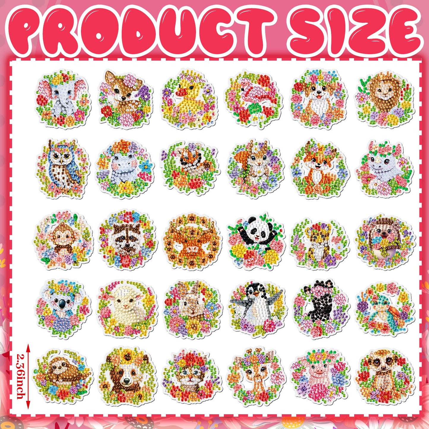 Xuhal 30 Pcs Spring Animal Diamond Painting Magnet Flower Animal Diamond Art Magnet Kits for Adults Floral Wreath Elephant Refrigerator Magnetic Sticker 5D Rhinestone Fridge Sticker for DIY Craft Gift