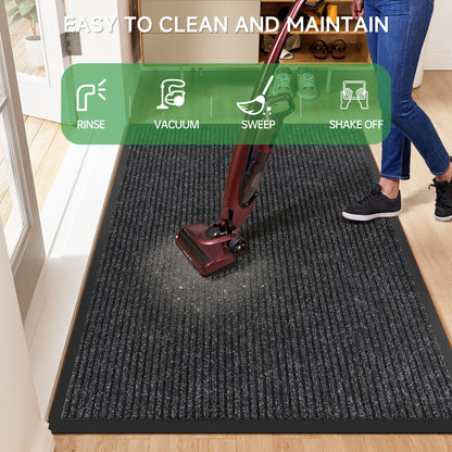 100pointONE Front Door Mat, Heavy Duty Indoor Outdoor Doormat for Entryway, 48" x 36" Low Profile Outdoor Mats for Home Entrance, Stain and Fade Resistant Welcome Mat for High Traffic Area, Black