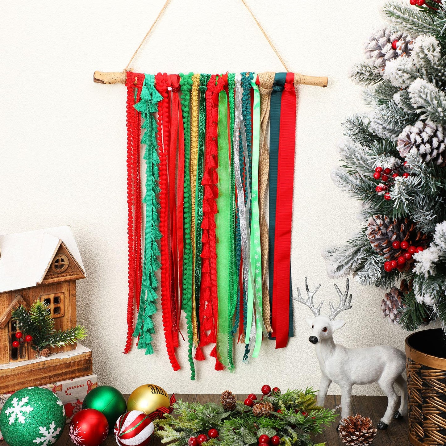 Yuefunny 30 Pcs 32.81 yd Christmas Ribbon for Crafts Gift Wrapping Holiday Ribbons Fabric Ribbon Fringe Trim Grosgrain Ribbon Satin Ribbon Bow Ribbon Sewing Trim for Christmas Gift Wrapping Decor