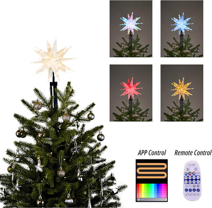 9.85'' 3D Smart Christmas Star Tree Topper Lighted Plug in, Outdoor Foldable Lightweight Moravian Star Tree Topper