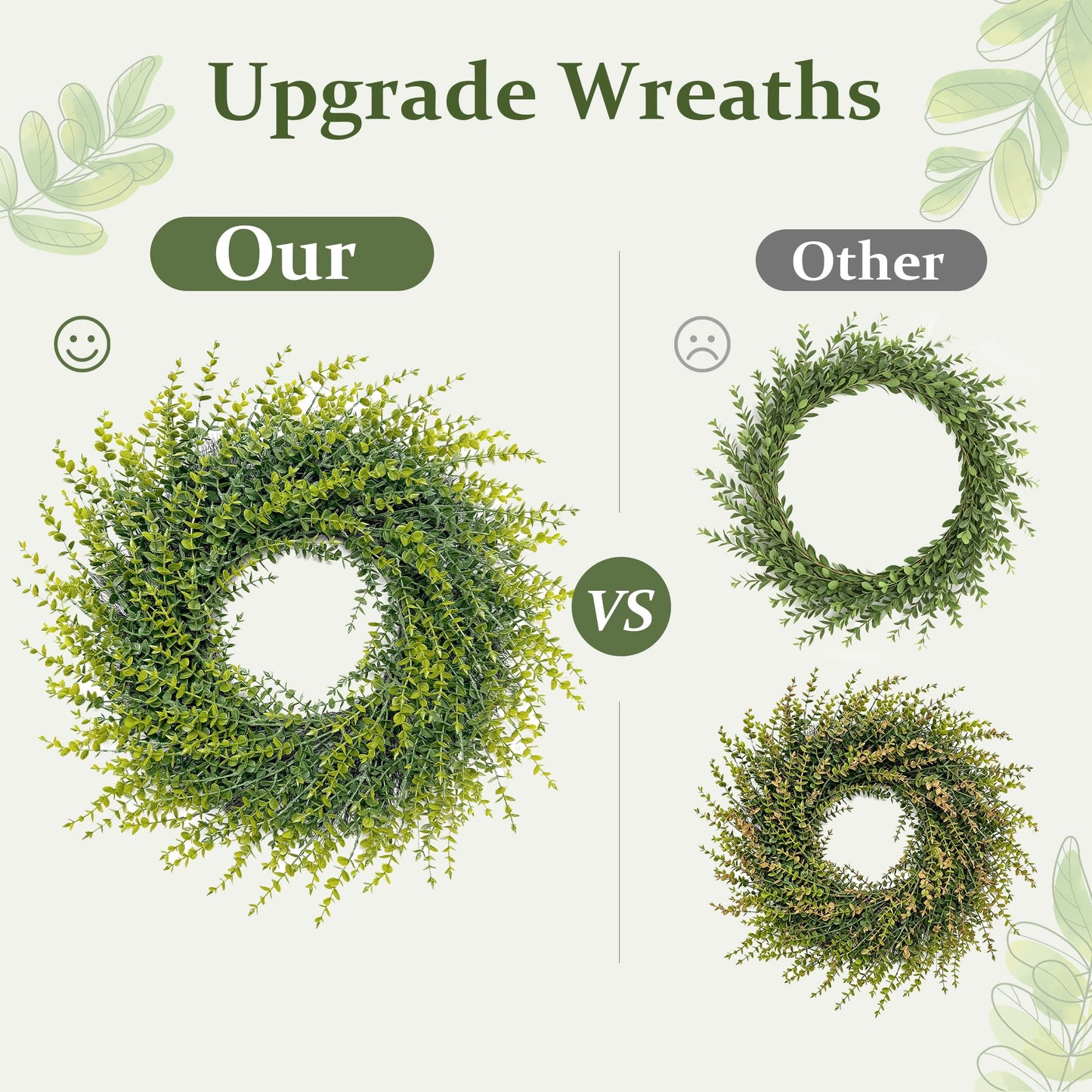 Halraino 26" Large Wreaths for Front Door, Artificial Greenery Eucalyptus Wreath for All Seasons, All-Weather Farmhouse Indoor/Outdoor Decor