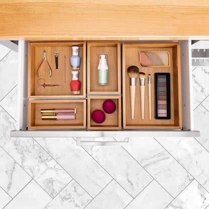 Seville Classics Bamboo Organizer Storage Bins, 5 Piece Set for Kitchen, Office, Makeup