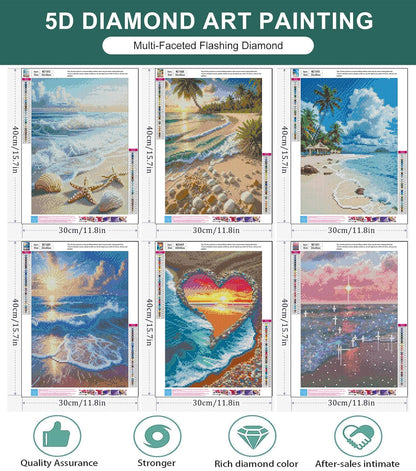 mrpwnle 6 Pack Diamond Art Kits for Adults, Landscape Diamond Painting Kits for Adults, 5D DIY Round Full Drill Gem Art Diamonds Dots Crafts, Home Decor Gift 12x16in (Beach, Sunset, Sunny)