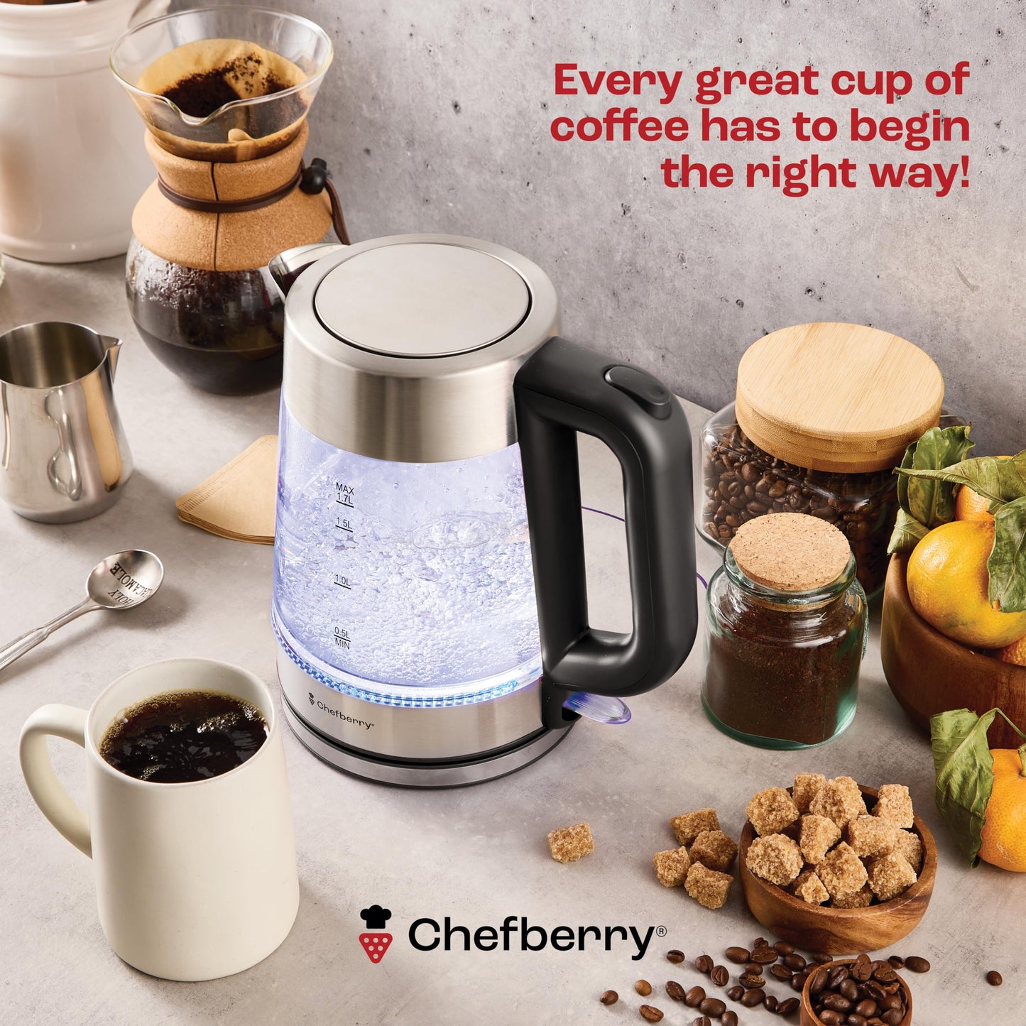 Electric Kettle for Boiling Hot Tea & Water | 1.7L Stainless Steel Borosilicate Glass Boiler With No Plastic, Automatic Shutoff, BPA Free, Fast Heating Technology (Black)