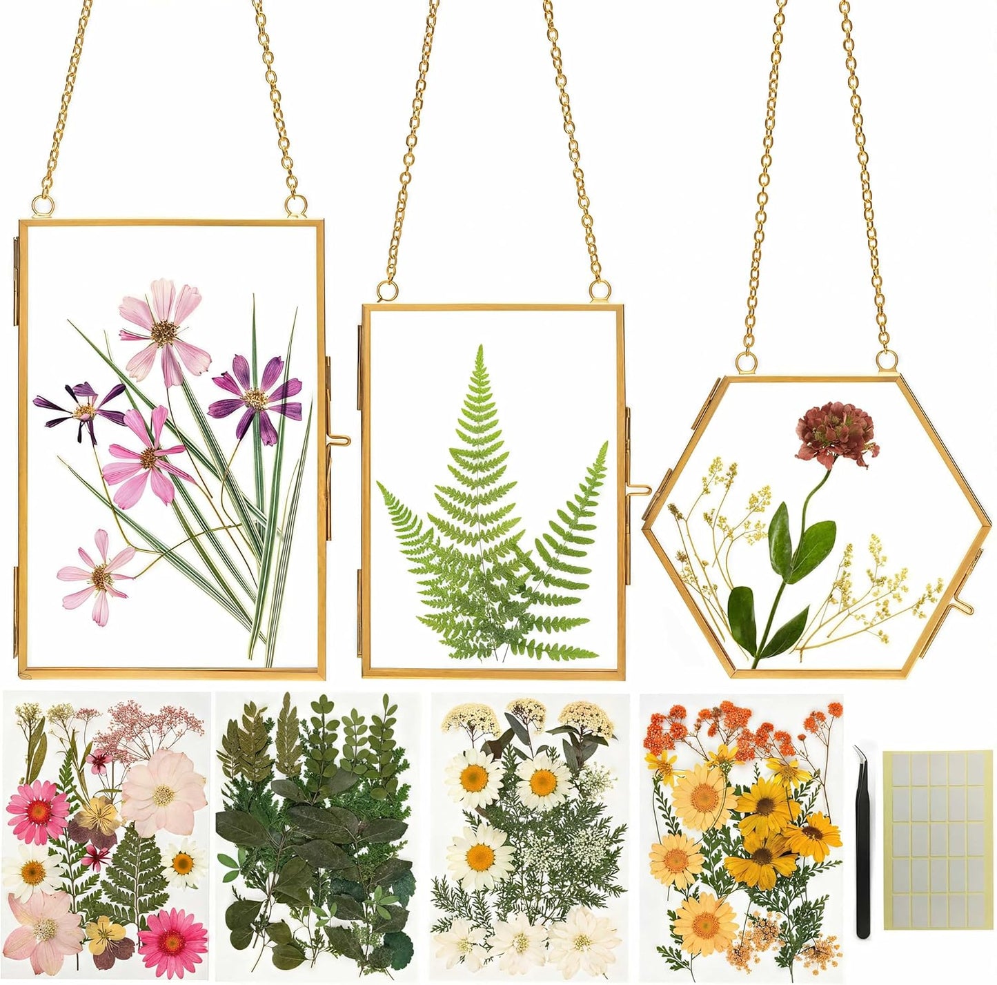 Relaxing Garden Pressed Flower Craft Kit for Adults & Women, DIY Floating Double Glass Frame Kit with Real Dried
