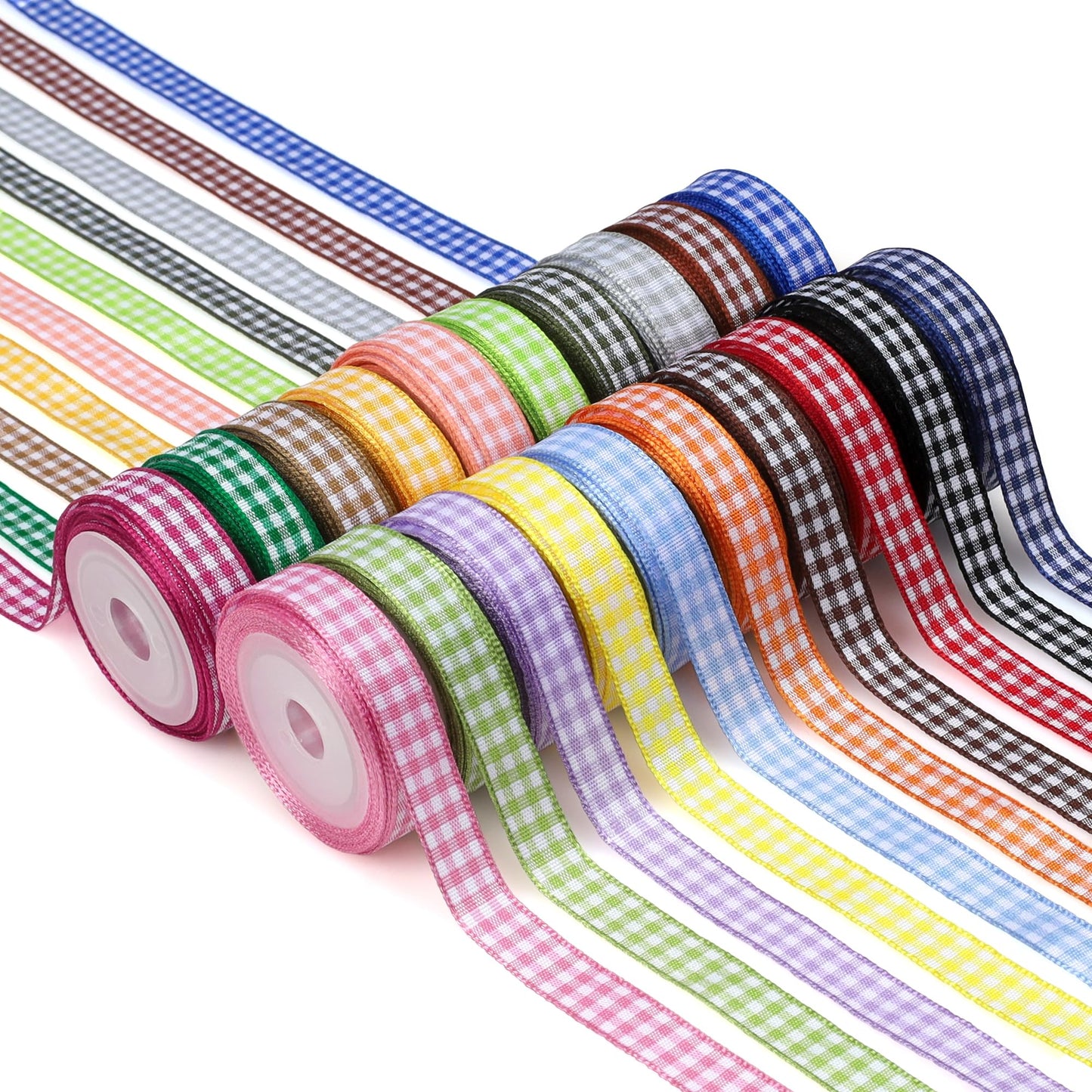 Kryvus Spring Gingham Ribbon Set, 3/8 Inch x 5 Yards Each Easter Ribbon, 20 Rolls 100 Yards Total, Pastel Spring Plaid Ribbons for Crafts, Gift Wrapping, Hair Bows, Baby Shower & Birthday Party Decor