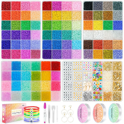 Friendship Bracelet Kit 3mm Seed Beads, 30000 Pcs 8/0 96 Colors Small Glass Beads Embroidery Kit with Letter Bead Charms for Jewelry Making Gifts Necklaces Waist Beads DIY Arts and Crafts for Adults