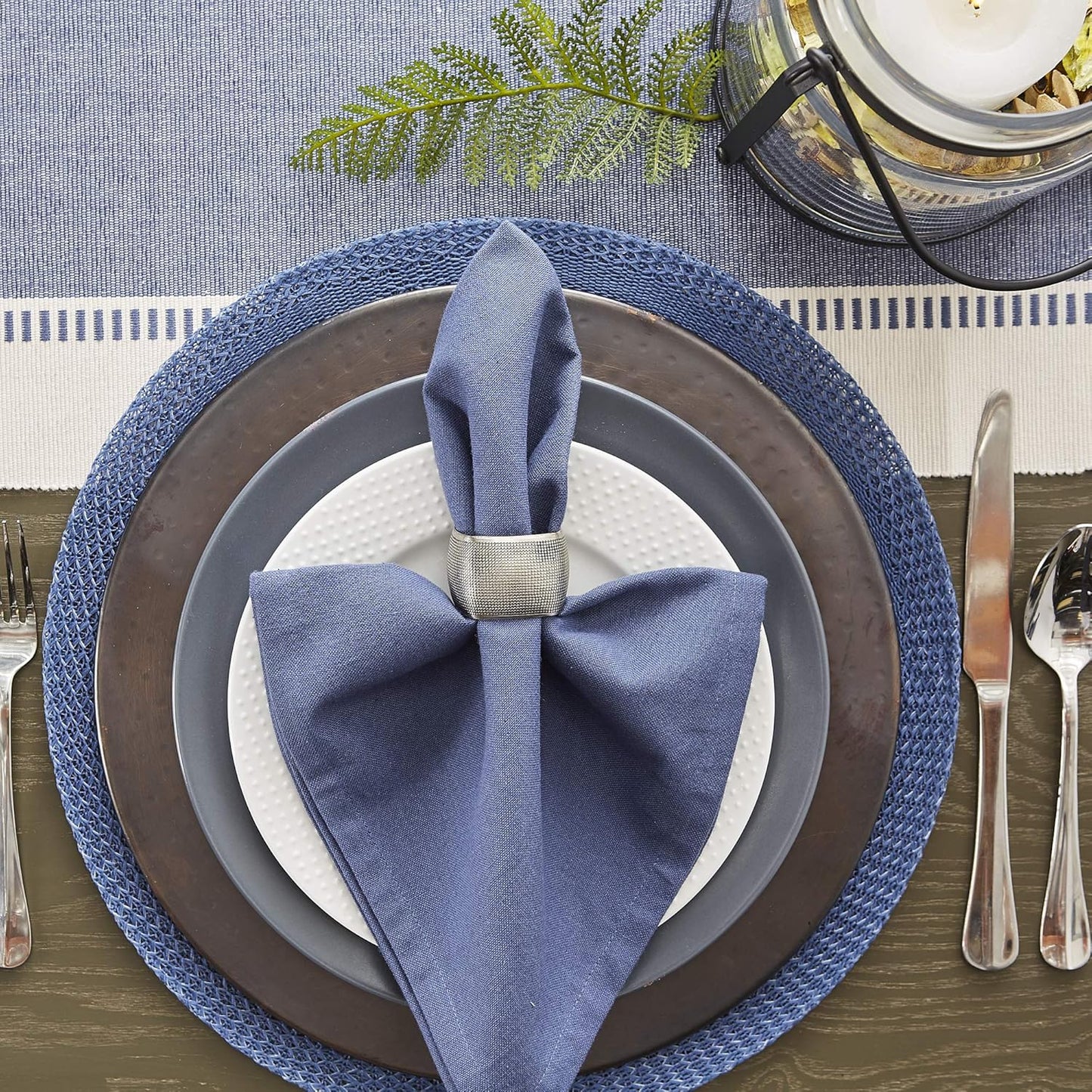 13x72-inch, DII Dobby Stripe Woven Table Runner, French Blue