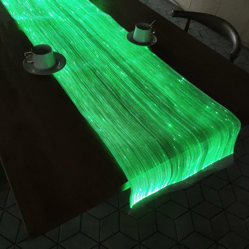 LED Light Up Coffee Table Runner - Fiber Optic Fabric Table Cloth Cover for Party Wedding Halloween Christmas (Black Fabric)