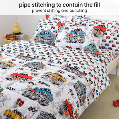 Sets 6 Set Set Mooreeke Twin Size Comforter for Boys Kids, Pieces Bed in a Bag Monster Truck Bedding Comforter Sheet