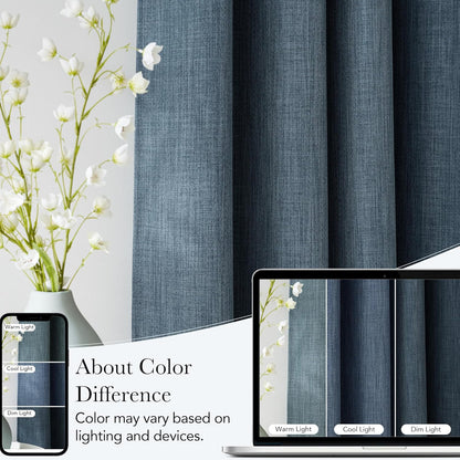 NICETOWN Faux Linen Blackout Curtains - Mist Blue, 63-Inch Grommet Top Privacy Panels, 2-Pack for Modern Farmhouse Style