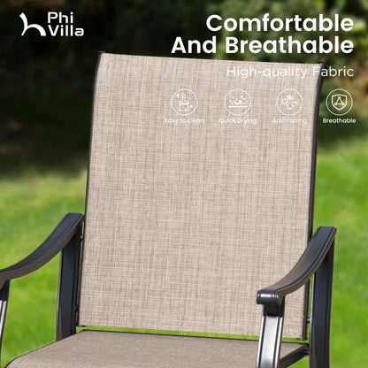 PHI VILLA Patio Dining Table and Chairs for 6,Outdoor Chairs with Textilene Fabric,Quick-Dry and Waterproof,Large Metal Table with Umbrella Hole,Durable and Sturdy for Outside,Garden,Yard