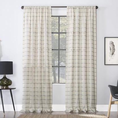 Clean Window Twill Stripe Anti-Dust Sheer Curtain Panel, 52" x 84", Allergy/Pet Friendly, Gray