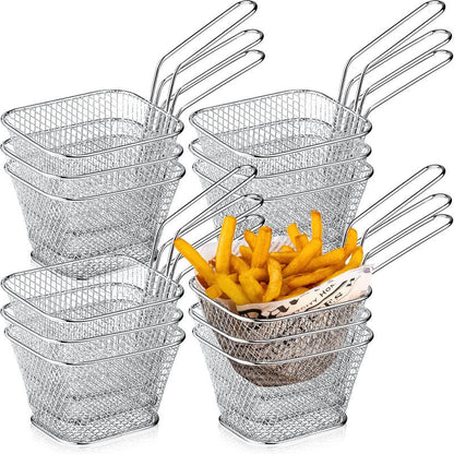 36 Pcs Mini Square Fry Basket with Handle Chrome French Fry Holder Chip Food Presentation Baskets Net Potato Cooking Tool for Food Table Serving Oil Residue Filtration
