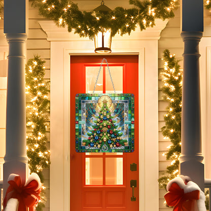 JJFox DIY Acrylic Diamond Art Painting Wreath Kits Special Shaped Rhinestone Diamond Art Window Pendants Home Garden Wall Hanging Kits Hanging Ornament，Double Sided(Christmas Tree-1)