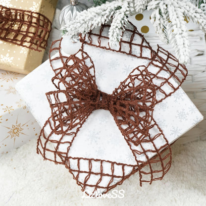LIZLOVESS Brown Mesh Burlap Wired Ribbon 2.5" x 10 Yards Rustic Wrapping Ribbon Net Ribbon for Christmas Home Decor Wedding Gift Wrapping Tree Topper Bows Wreaths Craft Supplies Thanksgiving Autumn
